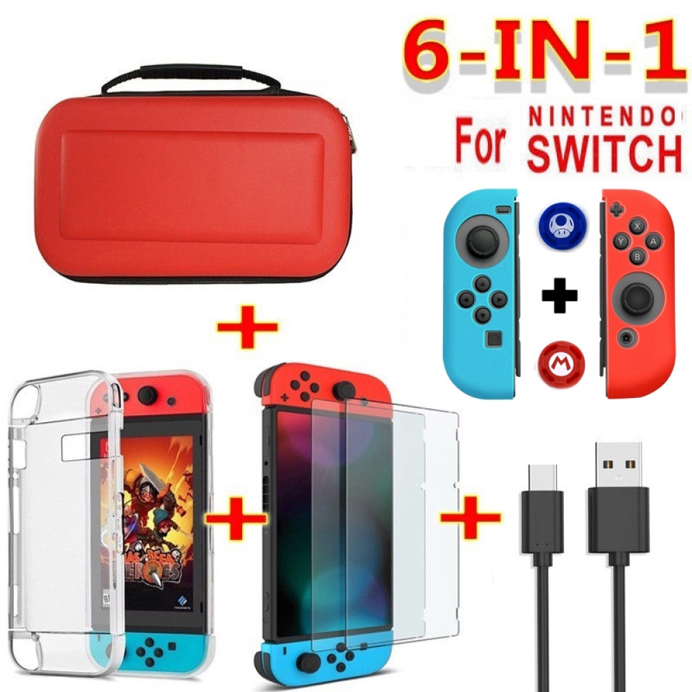 For Nintend Switch Travel Carrying Bag Screen Protector Case Charging Cable red