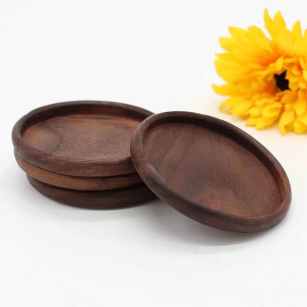 Wooden Heat Insulation Placemat Tea Coasters Cup Holder Mat Pads for Coffee Drinks Black walnut round