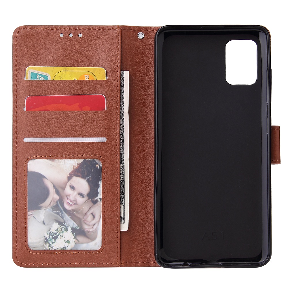 For Samsung A51 Phone Case PU Leather Shell All-round Protection Precise Cutout Wallet Design Cellphone Cover Brown - Image 2