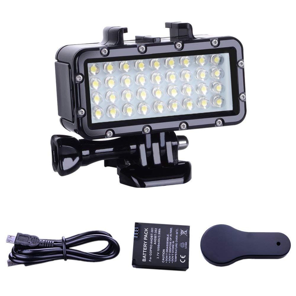 Diving Light High Power Dimmable 36 LEDs Video Fill Night Underwater Waterproof 147ft(45m) for Gopro He