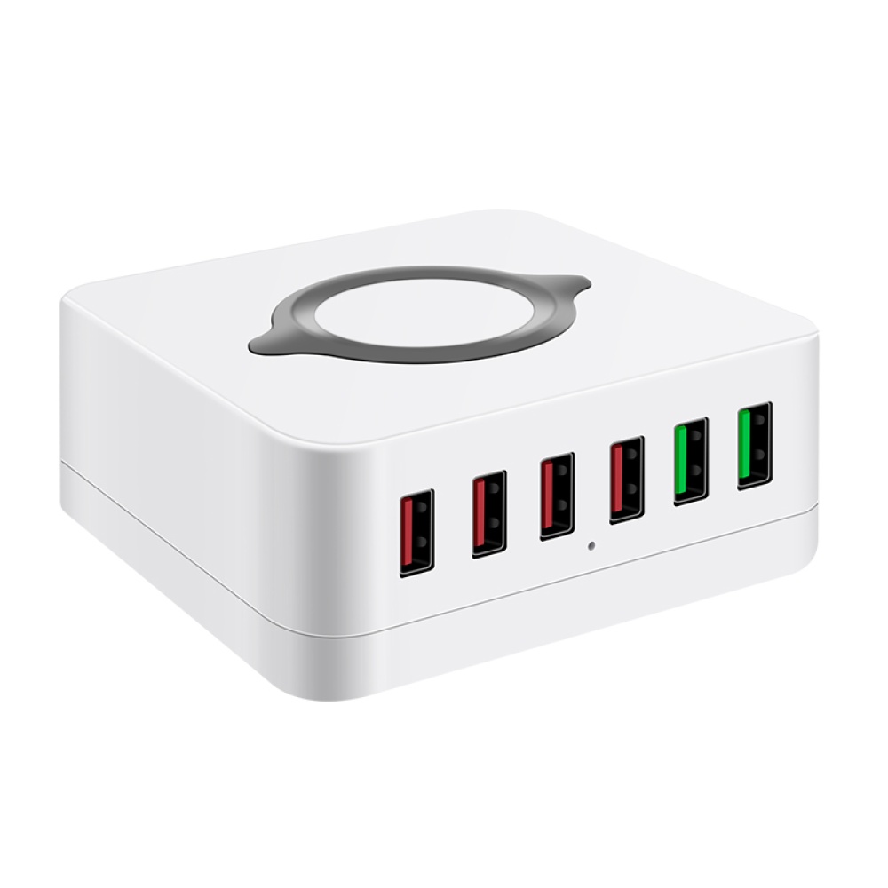 E6 6-Port USB Smartphone Charger QC3.0 Wireless Fast Charging Universal Phone Multi-functional Power Adaptor white - Image 2