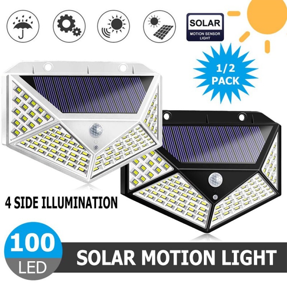 100LEDs Solar Wall Light Lamp 3 Modes Four-Sided Illumination Motion Sensor Street Night Lighting white_1PC - Image 2