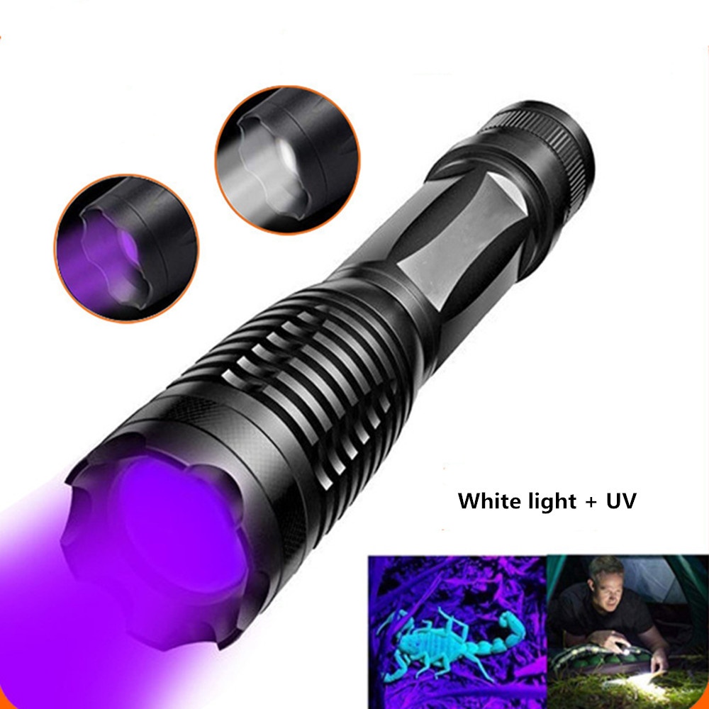 LED T6 Double Light Source Remote Strong UV Flashlight black
