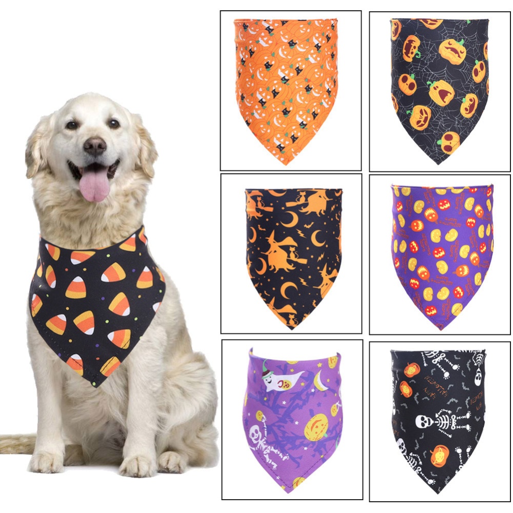 Decorative Scarf Printing Generic Pet Saliva Towel for Dogs and Cats 05Pumpkin with human bone on black background (single layer)_Suitable p - Image 3