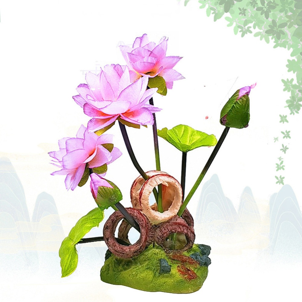 Wine Barrel Lotus Shape Decor Resin Crafts for Fish Bowl Aquarium Accessaries light purple