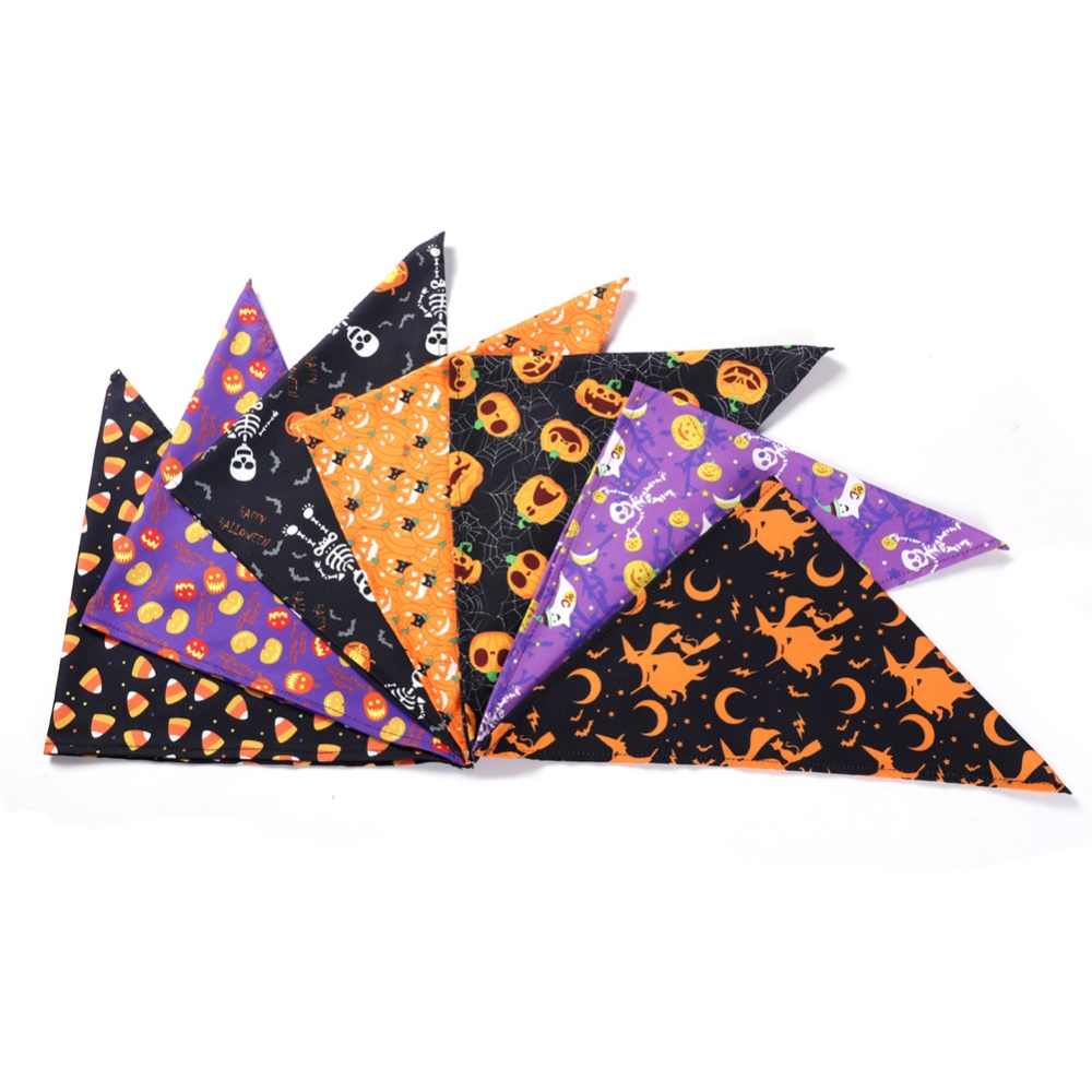 Decorative Scarf Printing Generic Pet Saliva Towel for Dogs and Cats 06 Pumpkin with purple background (single layer)_Suitable pets a neck c - Image 2