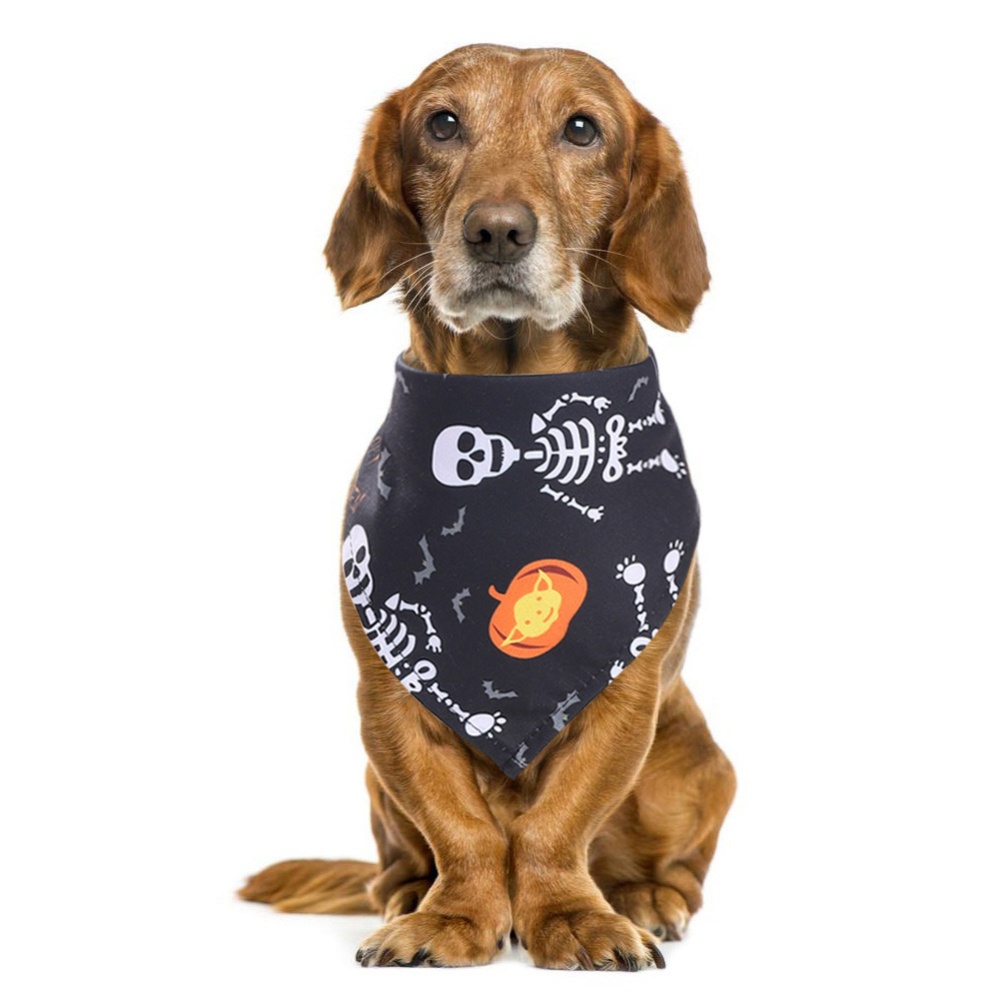 Decorative Scarf Printing Generic Pet Saliva Towel for Dogs and Cats 05Pumpkin with human bone on black background (single layer)_Suitable p - Image 2