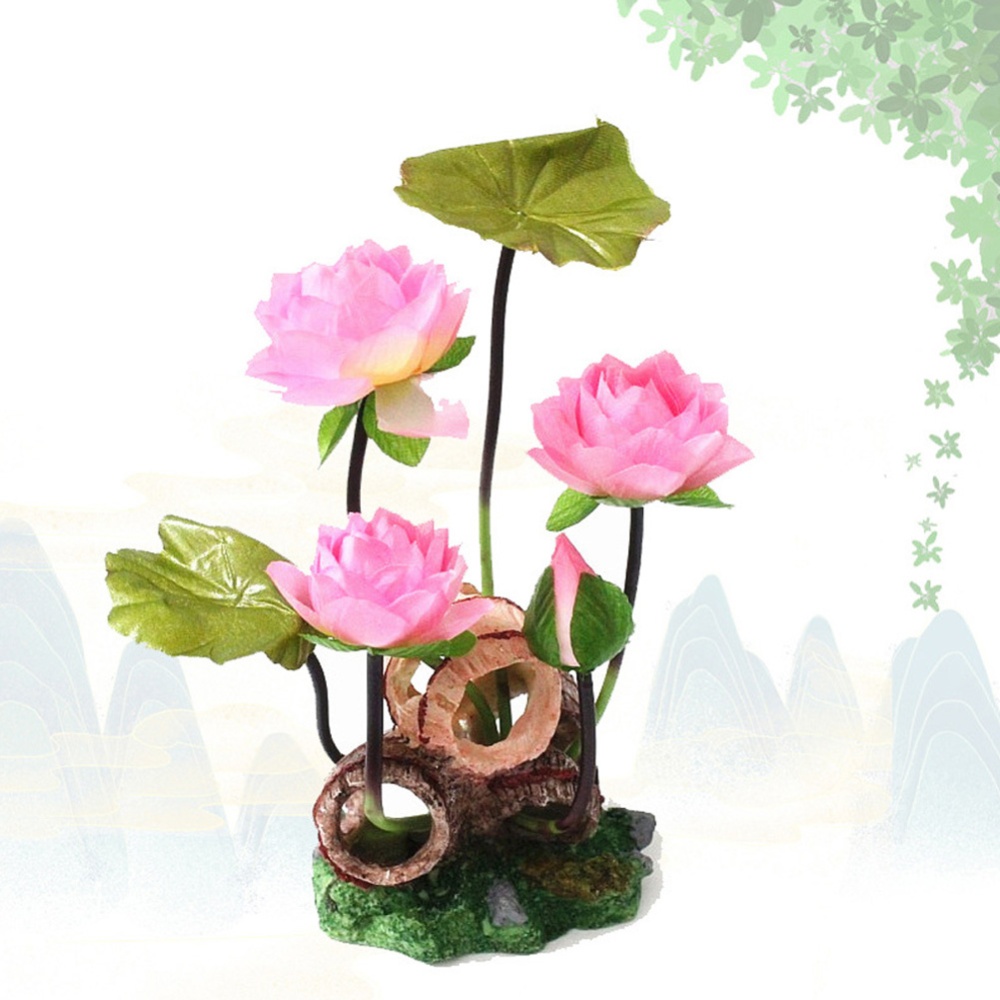 Wine Barrel Lotus Shape Decor Resin Crafts for Fish Bowl Aquarium Accessaries dark pink