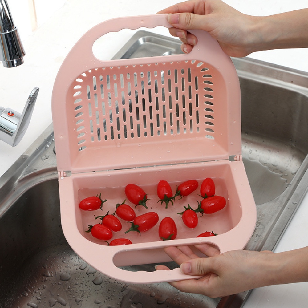 Folding Hanging Drain Basket Home Multifunction Washer for Vegetable Fruit Washing Nordic blue - Image 3