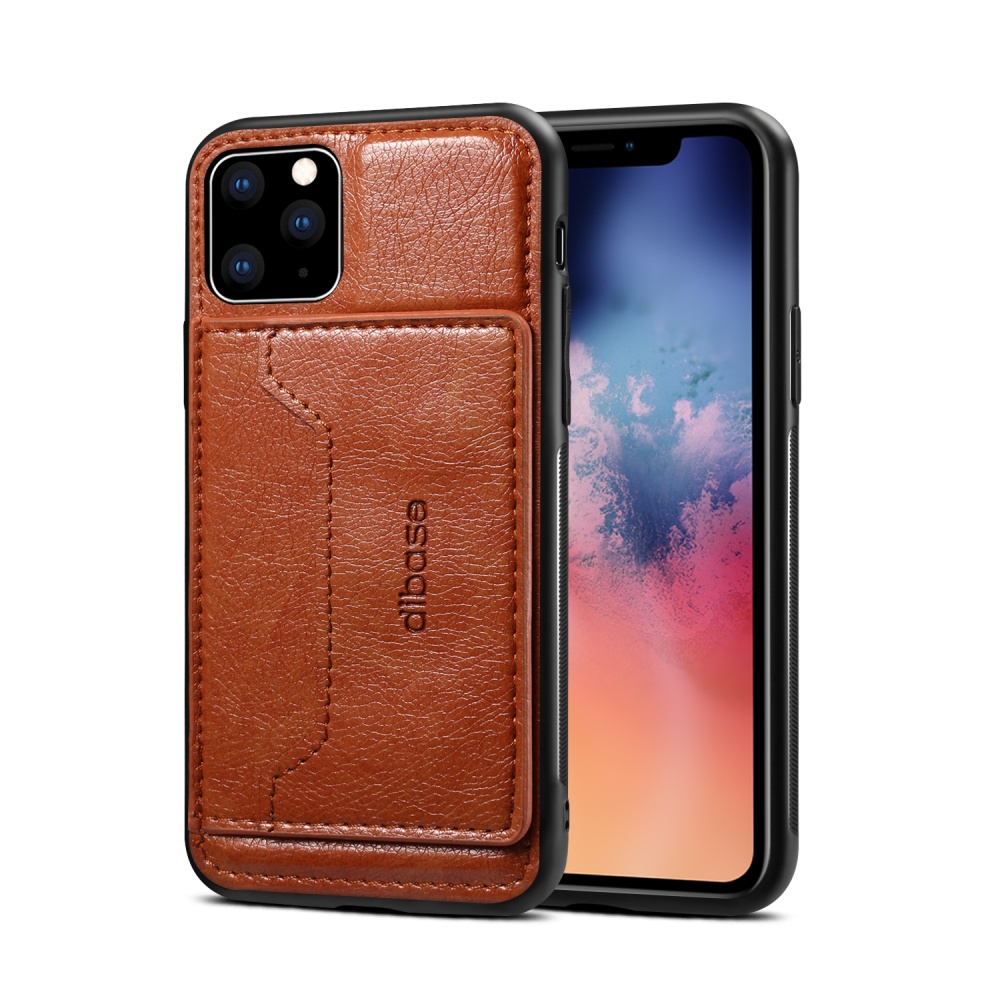 For iPhone 11/11 Pro/11 Pro Max Cellphone Smart Shell 2-in-1 Textured PU Leather Shock-Absorption Anti-Fall Card Holder Stand Function Phone - Image 2