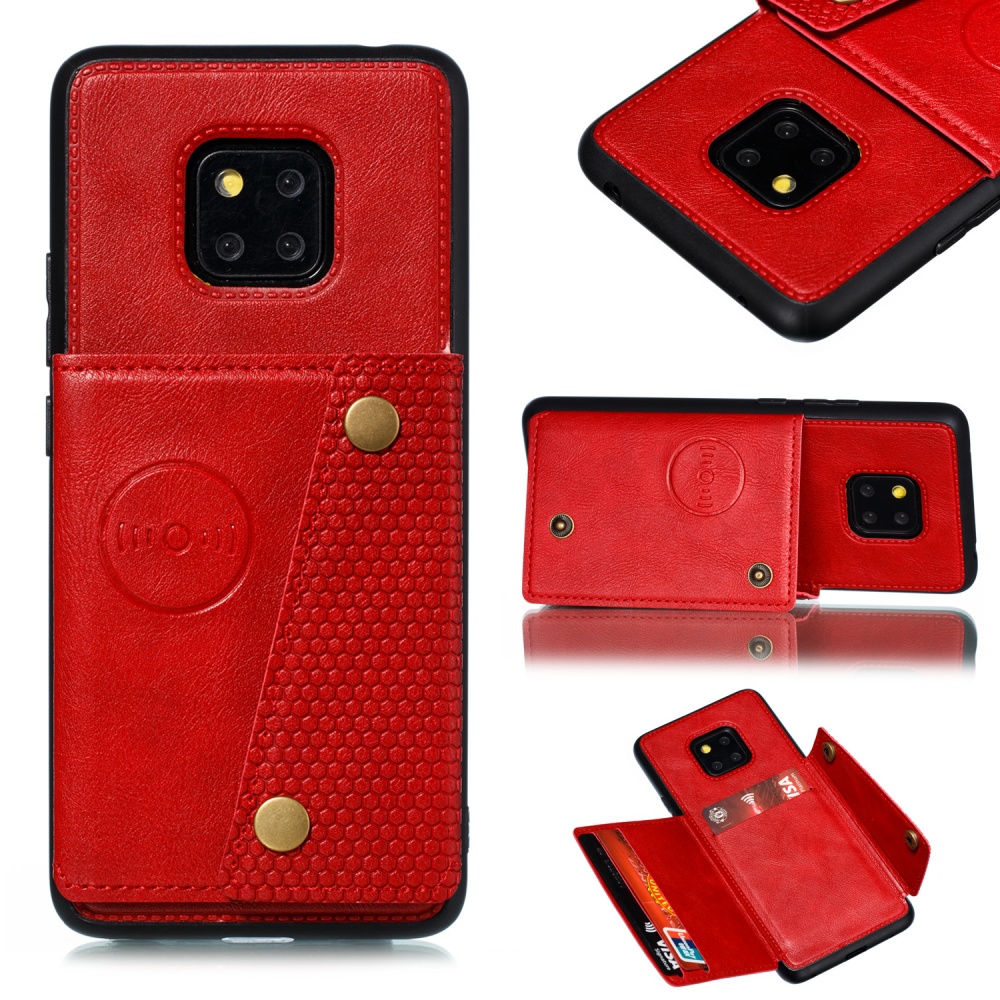 For HUAWEI MATE 20 PRO Double Buckle Non-slip Shockproof Cell Phone Case with Card Slot Bracket red - Image 2