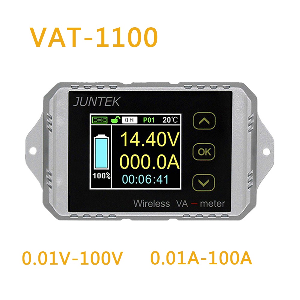 Juntek VAT1100 Wireless Voltage Current Meter 100V 100A Car Battery Monitoring 12V 24V 48V Coulomb Counter VA VAT-1100