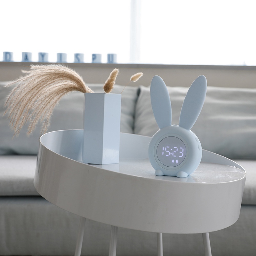 Cartoon Bunny Shape Kids Alarm Clock Sleep Trainer Rechargeable Night Light with Voice Control Magnetic Catche Pink - Image 3