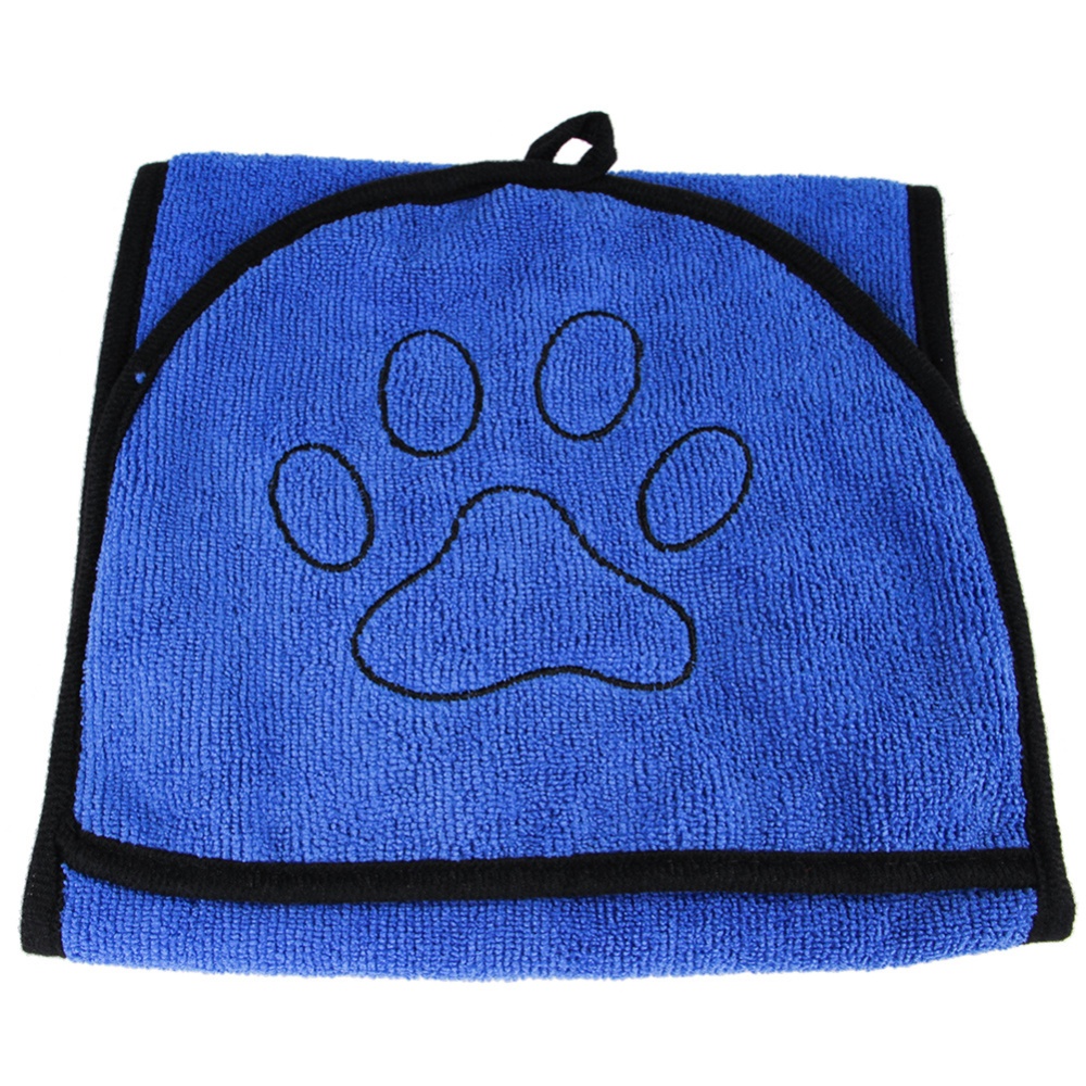 Water Absorbent Bath Towel with Pocket for Pet Dog Cat blue