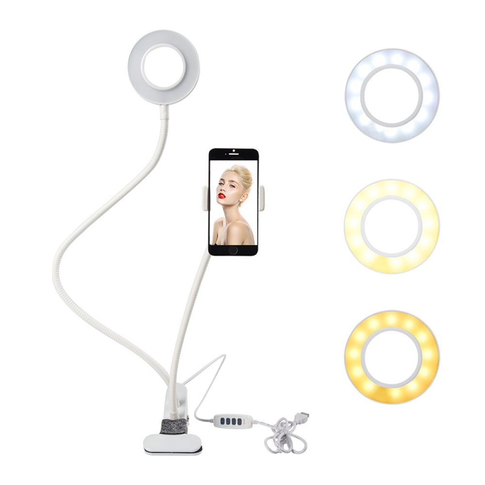 USB LED Live Streaming Supplement Light Cell Phone Holder Beauty Lamp with Adjustable 3 Color Modes Selfie Stand white - Image 2