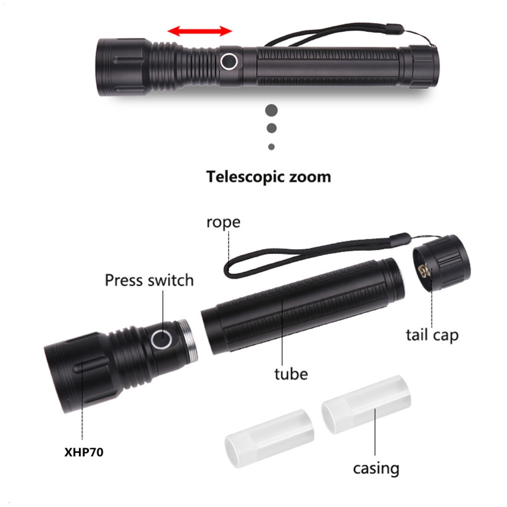 Adjustable XHP70 5000lm Powerful Hand Hold Flashlight White light 6500K - Image 2