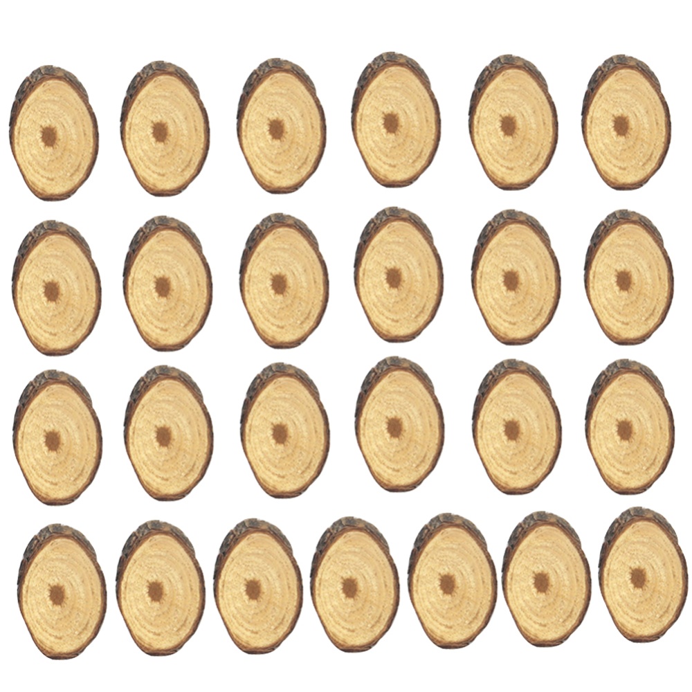 25Pcs/Set Wooden Slices Oval Blank Wood Pieces DIY Crafts Birthday Wedding Display Decor color
