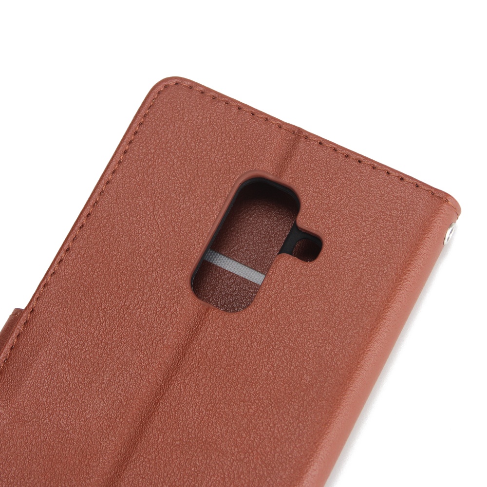 For Samsung A6 PLUS 2018 Flip-type Leather Protective Phone Case with 3 Card Position red - Image 2