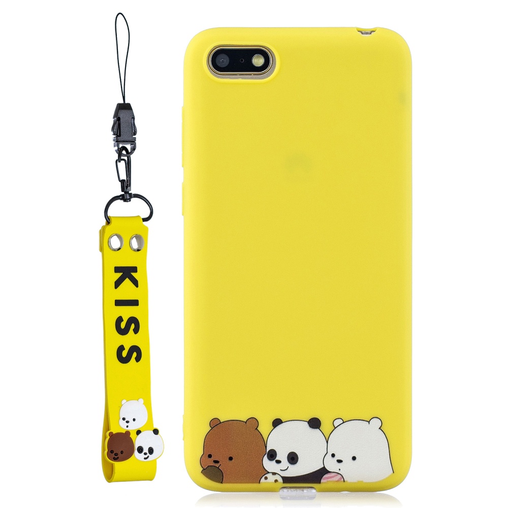 For HUAWEI Y5 2018 Cute Coloured Painted TPU Anti-scratch Non-slip Protective Cover Back Case with Lanyard yellow - Image 2