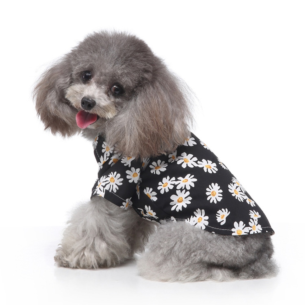 Summer Flower Print Beach Shirt Dog Cat Casual Pet Travel Blouse white_XL - Image 3