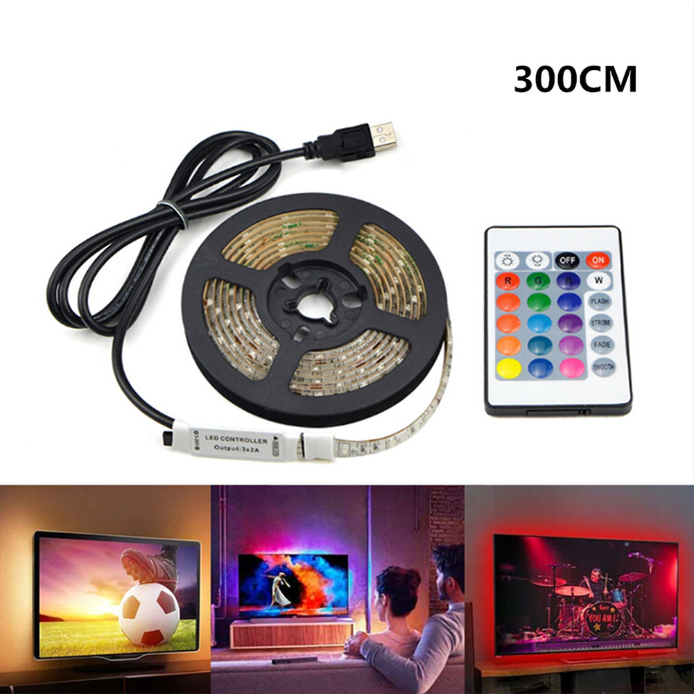 USB 5V LED Waterproof String Light Lamp Flexible RGB Changing Tape with Remote Control Ribbon 300CM