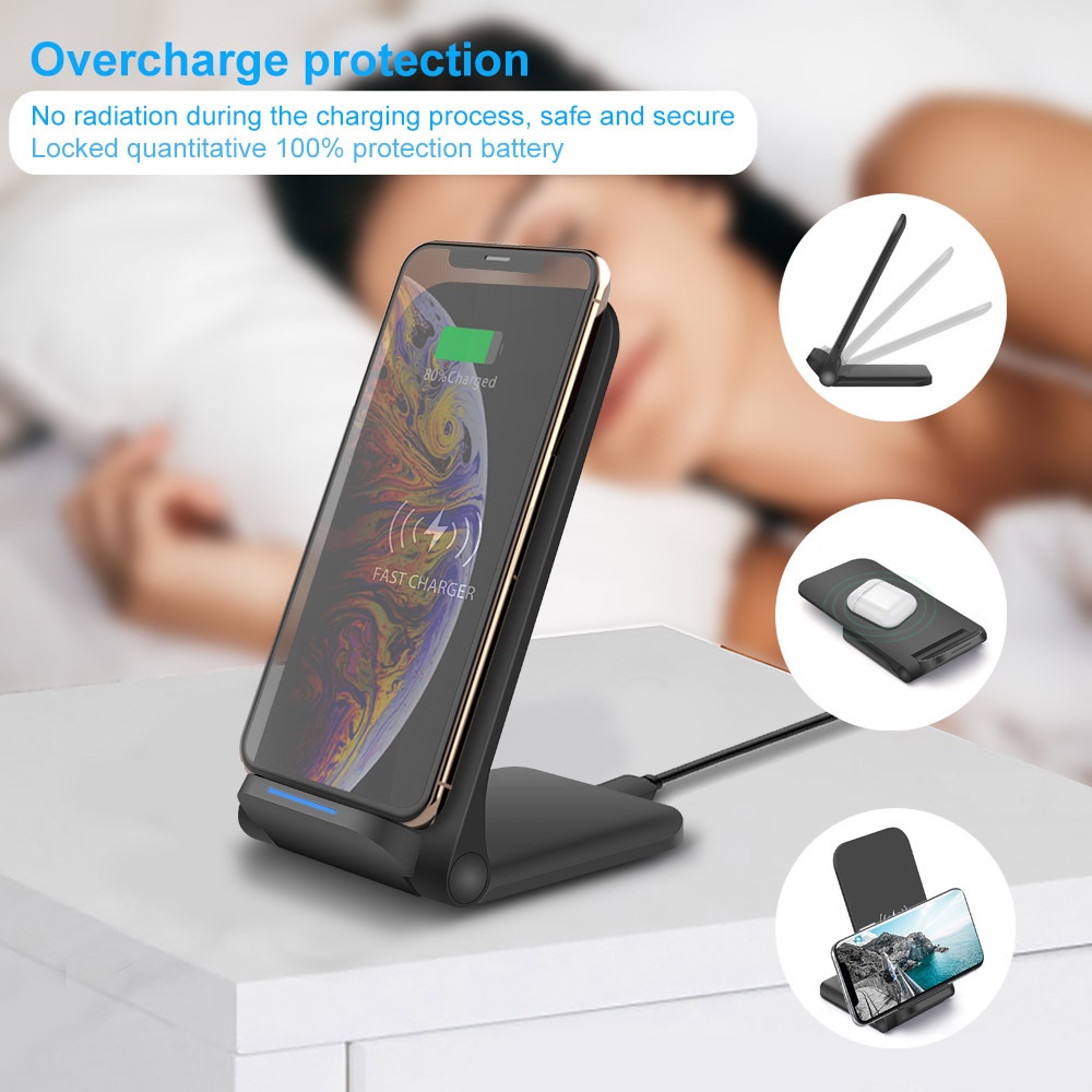 15W Wireless Folding Standing Charger Mount for Phone Holder black - Image 2