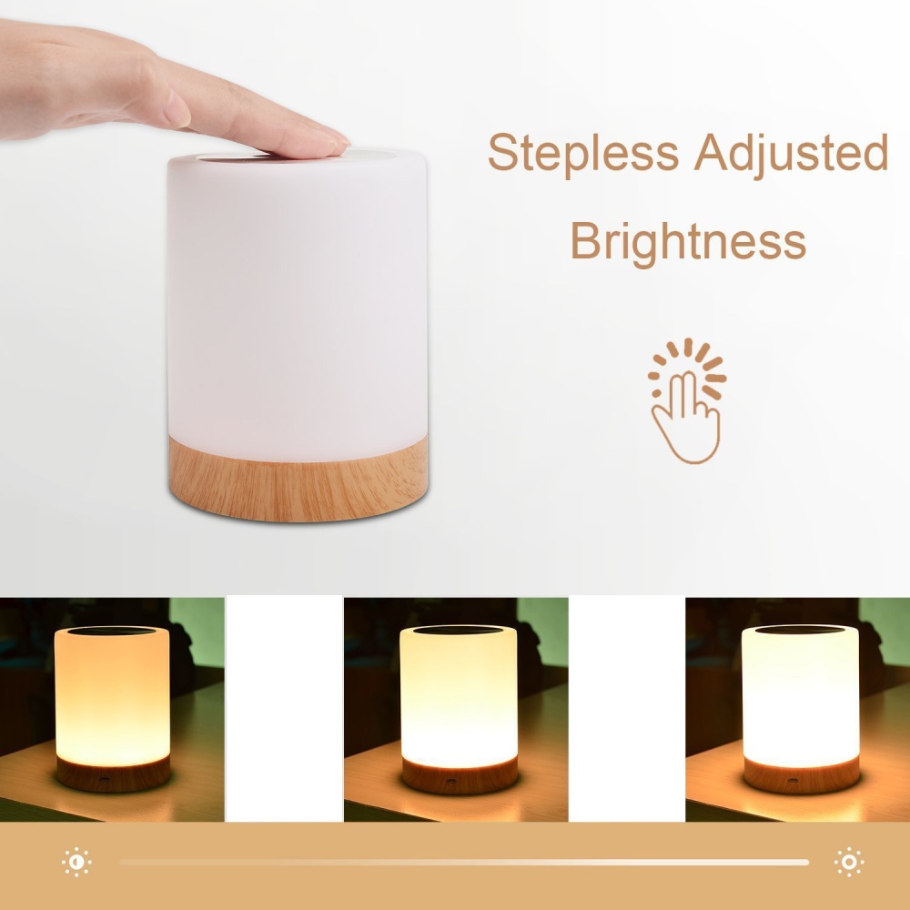 USB Charging LED Dimmable Colorful Night Lamp Wood Grain Bed Light Home Office Decoration Gift + Warm 4W - Image 2