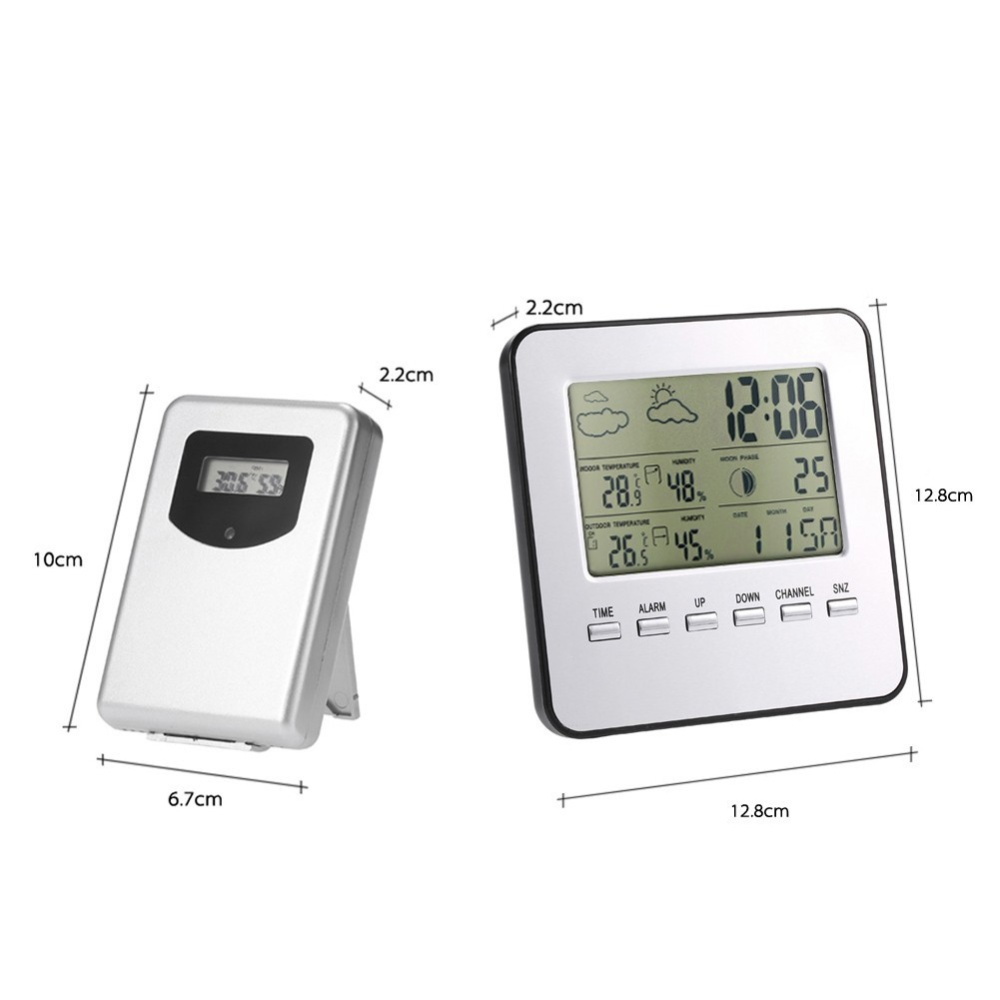 Digital Alarm Clock Weather Station Wireless Hygrometer Thermometer Desktop Table As shown - Image 2