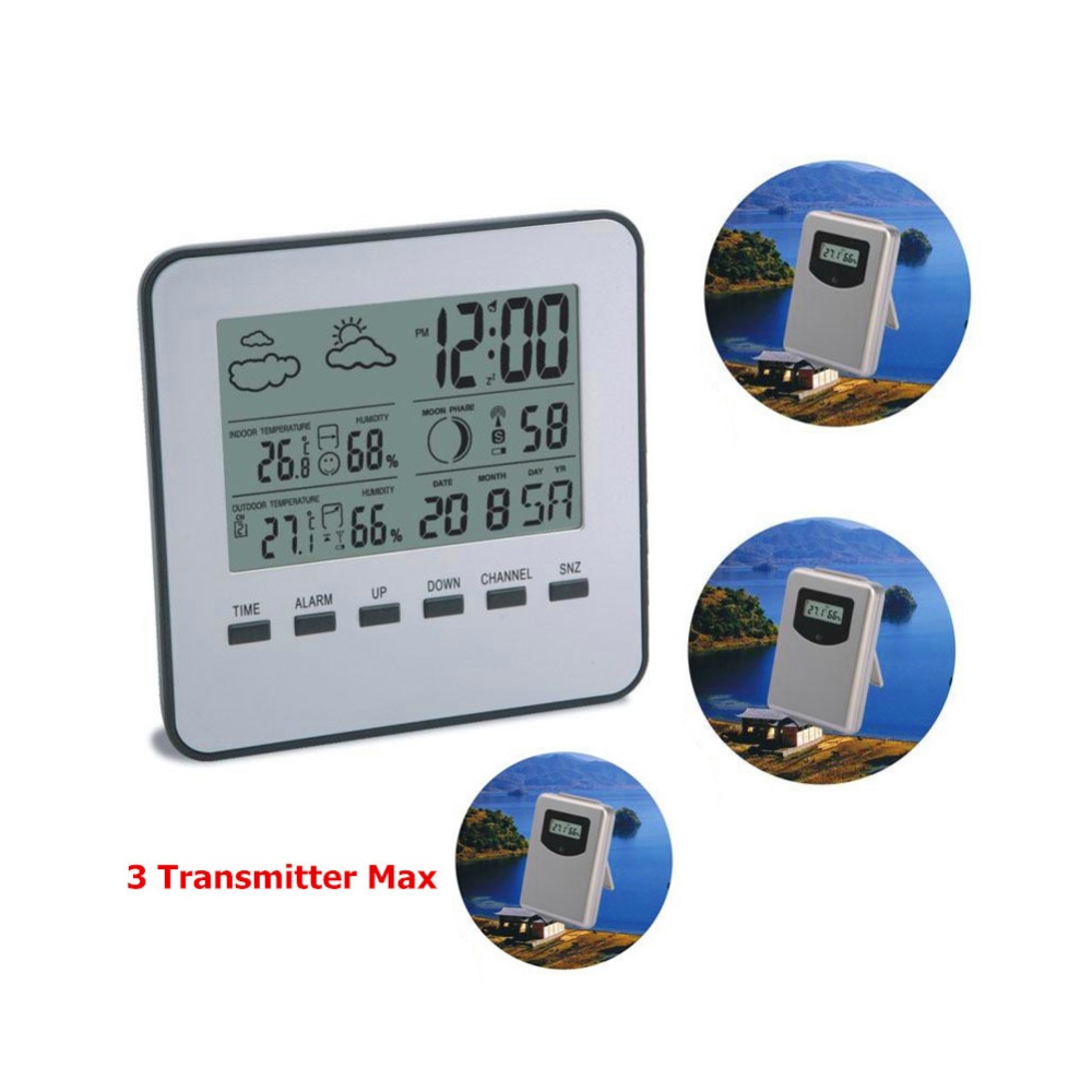 Digital Alarm Clock Weather Station Wireless Hygrometer Thermometer Desktop Table As shown - Image 3