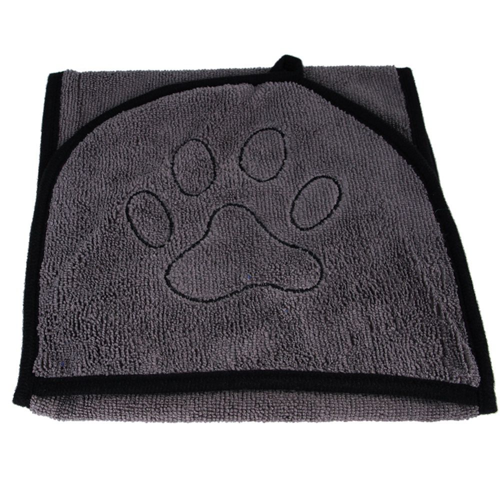 Water Absorbent Bath Towel with Pocket for Pet Dog Cat gray