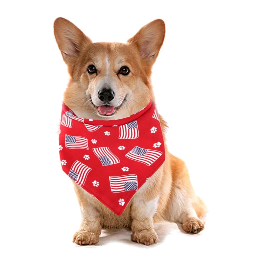 Pet Dog Saliva Towel American Flag Cat Printing Bibs Scarf Collar Red dog bone - Image 3