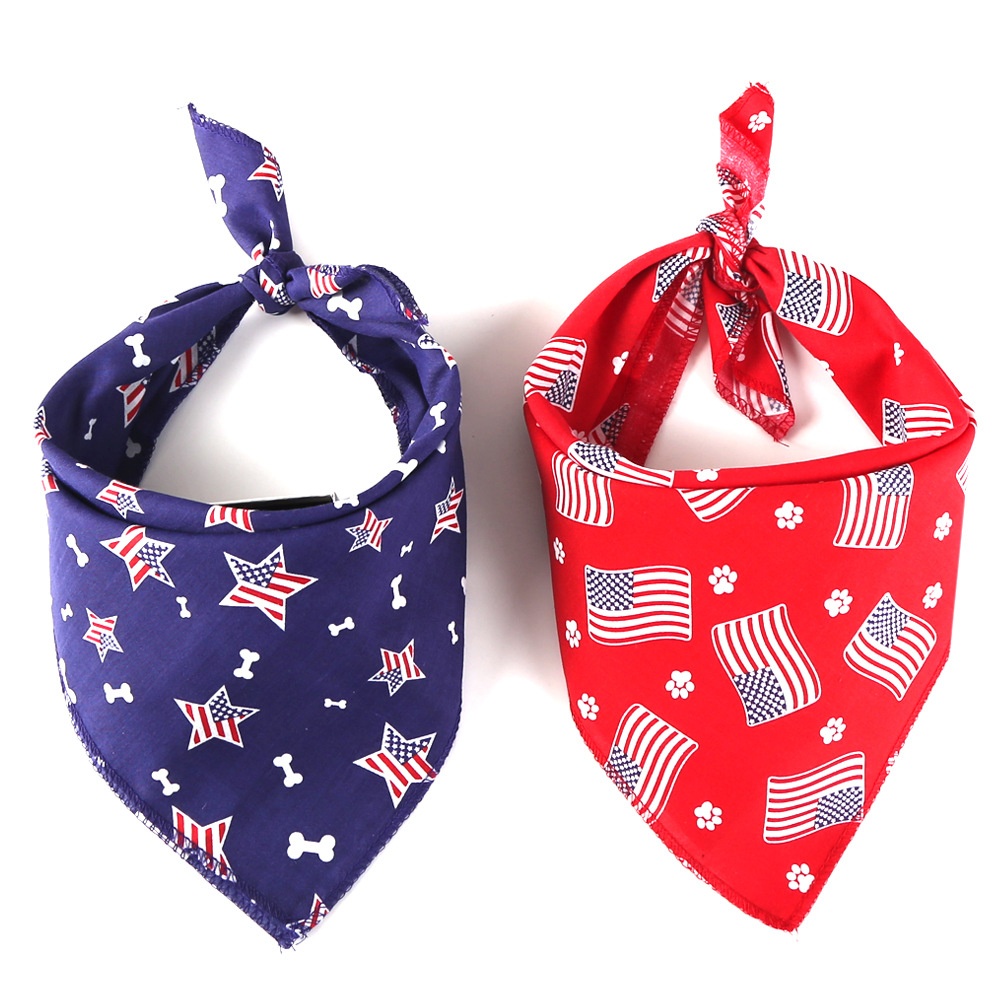 Pet Dog Saliva Towel American Flag Cat Printing Bibs Scarf Collar Orange Bones - Image 2