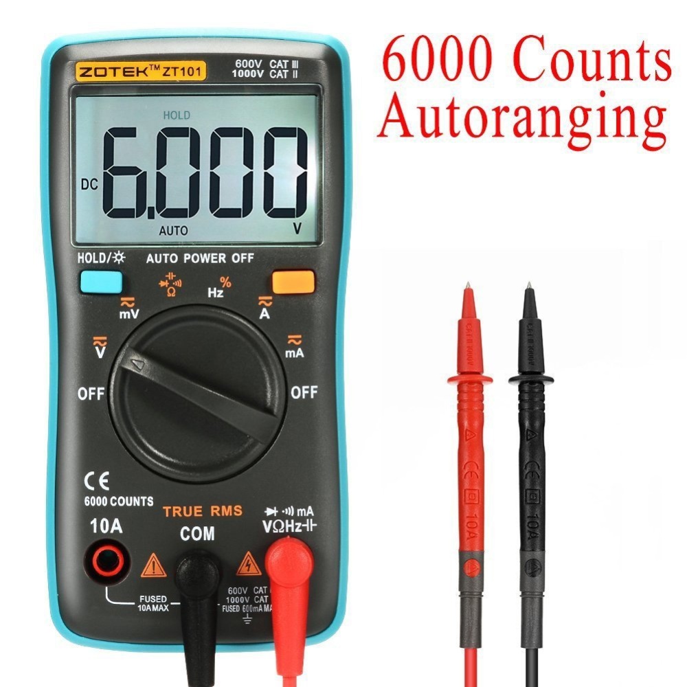 ZOTEK Digital Multimeter,Portable 6000 Counts Auto Ranging Multi Tester OHM/Hz/Temp/Duty Cycle AC/DC With Backlight LCD Display - Image 2