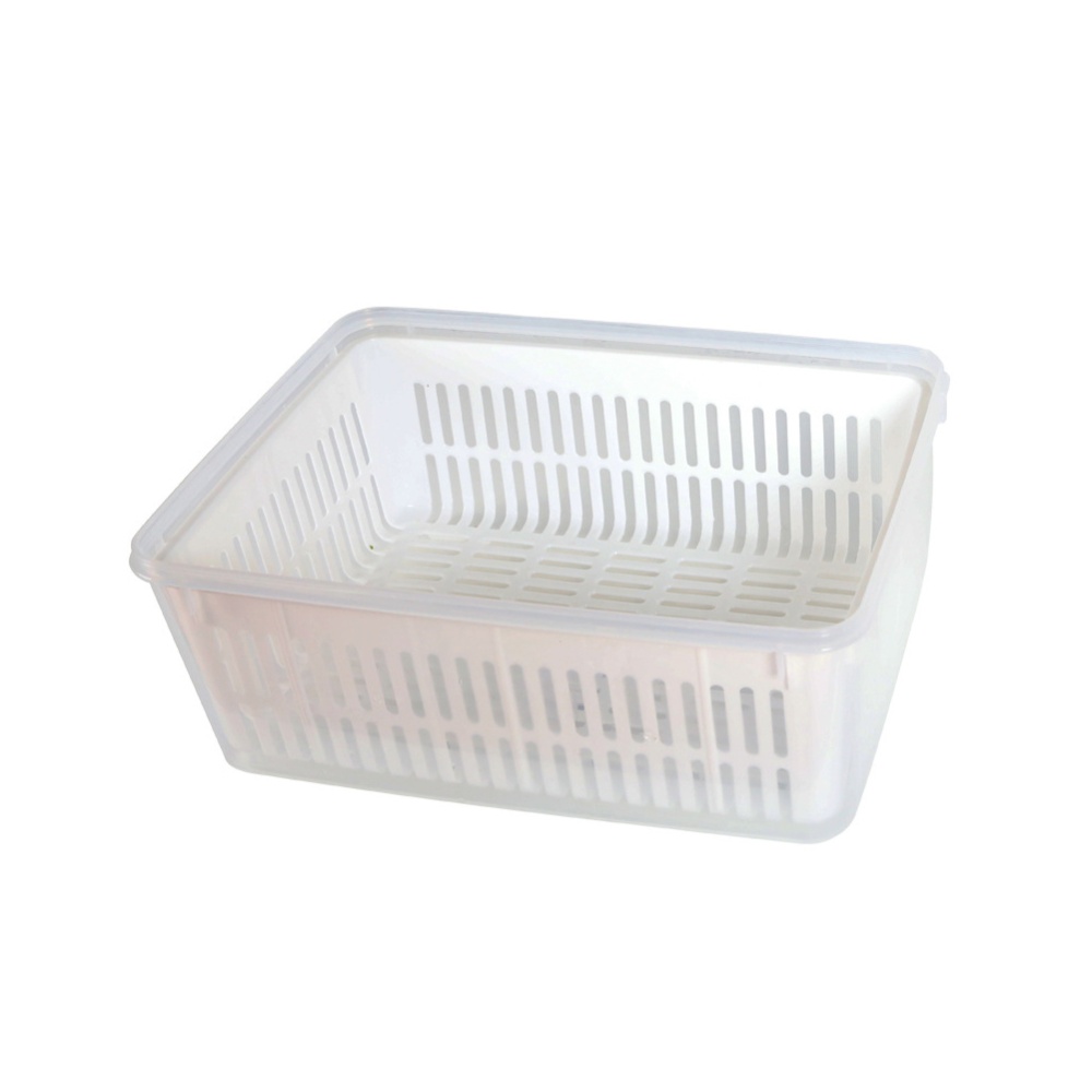 Transparent Large Capacity Storage Box Refrigerator Fresh Keeping Food Fruit Vegetable Sealed with Cover white