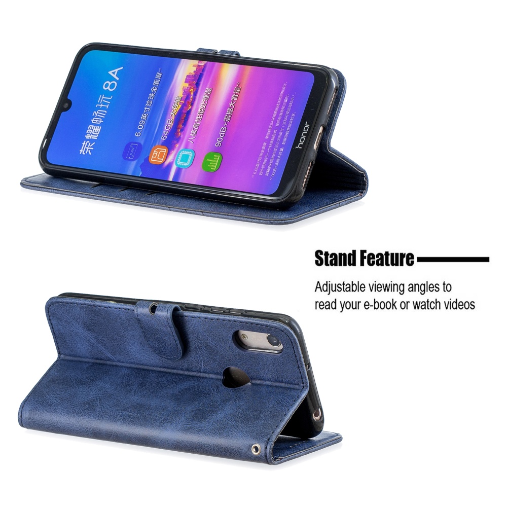 For HUAWEI Y6 2019 Denim Pattern Solid Color Flip Wallet PU Leather Protective Phone Case with Buckle & Bracket brown - Image 2