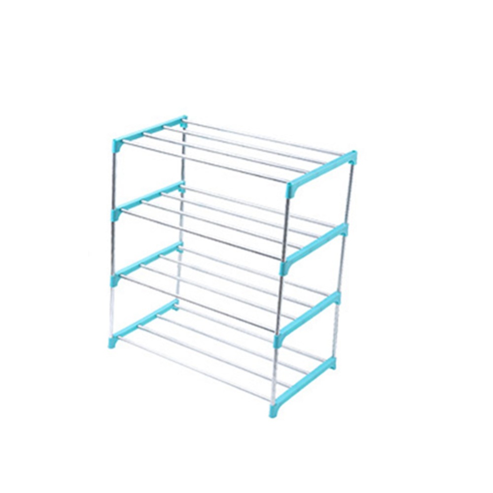 Stainless Steel Shoes Rack Home Bedroom Dormitory Removable Shoe Shelf Nordic blue_4 layers