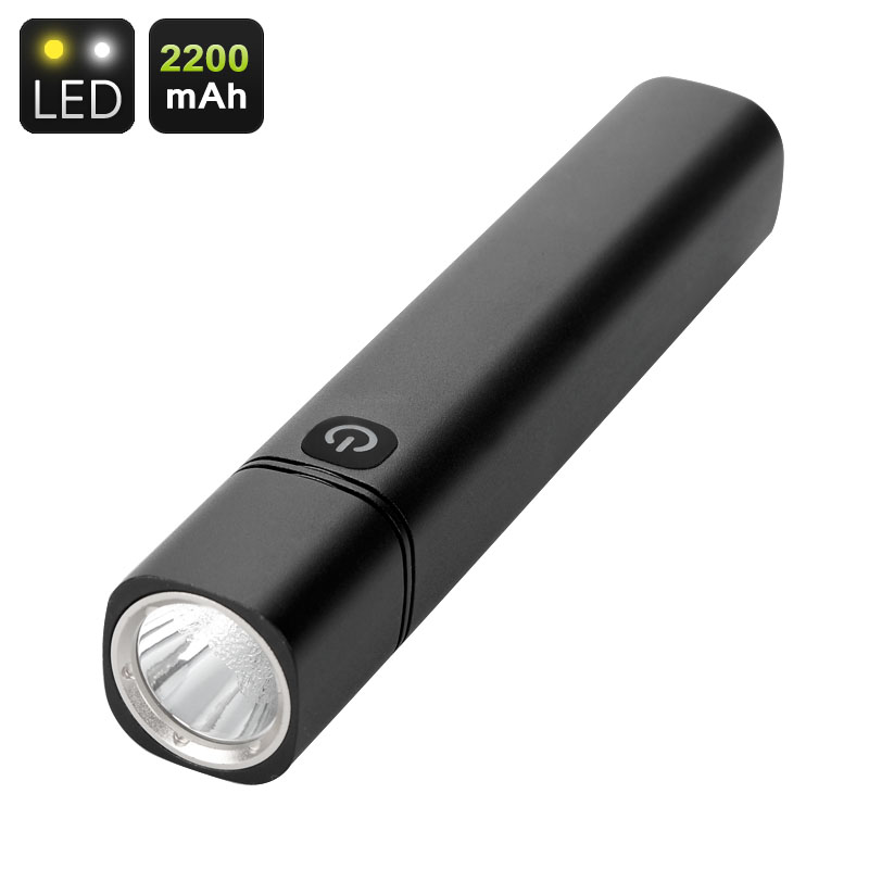 CREE LED Flashlight And Powerbank - 350 Lumen, 700K Light, 2200mAh Battery, USB Port, Back Lit Button