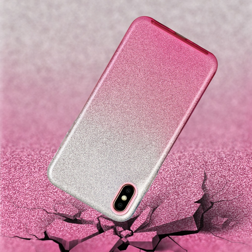 For iphone X/XS/XR/XS MAX/11/11 pro MAX Phone Case Gradient Color Glitter Powder Cover with Airbag Bracket Pink - Image 2