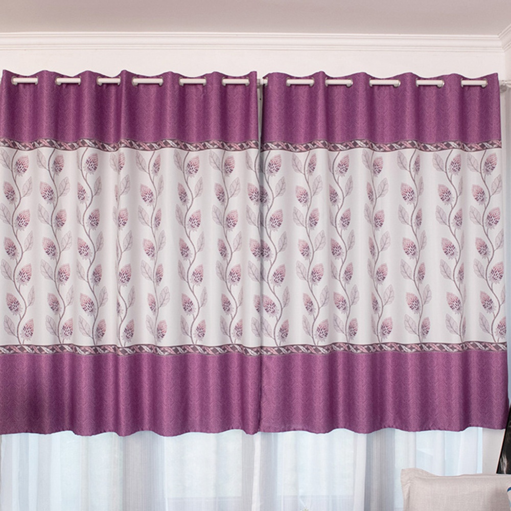 100*200cm Blackout Curtain Floral Print Perforated Drapes for Living Room Bedroom Balcony Decor purple_100*200cm (W*H) - Image 3