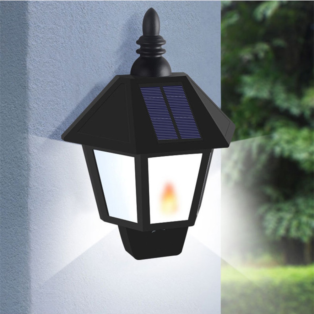 LED Solar Powered Outdoor Waterproof Half Hexagonal Side Flame Wall Lamp for Yard Warm white light_Light control - Image 2