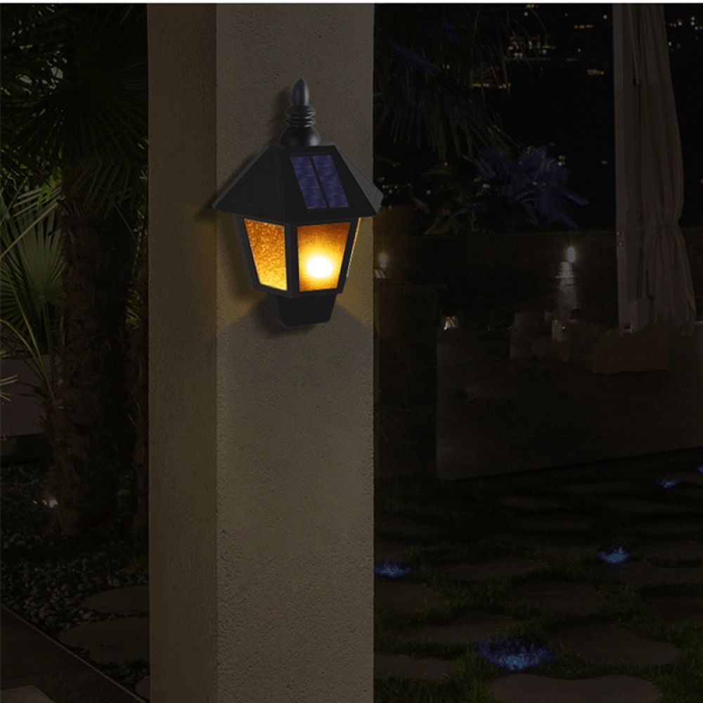 LED Solar Powered Outdoor Waterproof Half Hexagonal Side Flame Wall Lamp for Yard Warm white light_Light control - Image 3