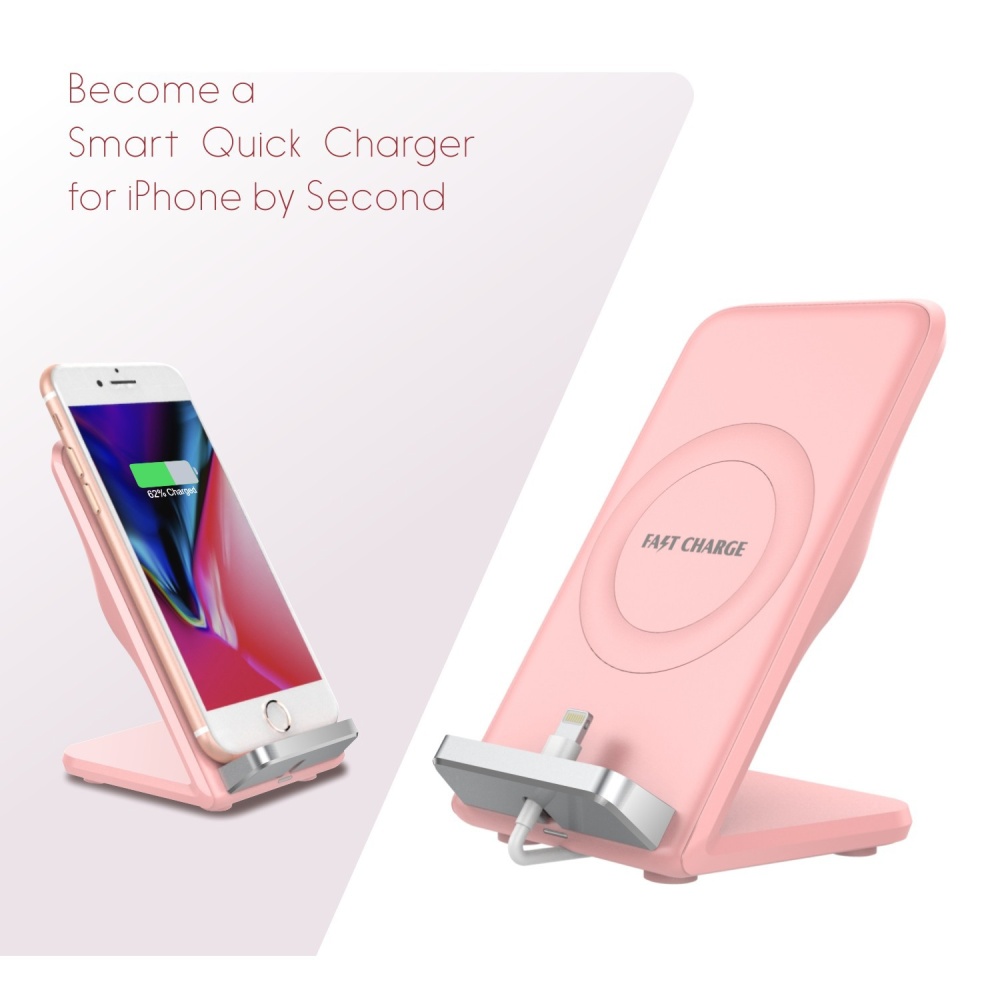 Vertical Wireless Fast Charger Micro Usb Interface Intelligent Display Charging Pad Compatible For Iphone8 X Note10 S9s8 pink (no fan) - Image 2