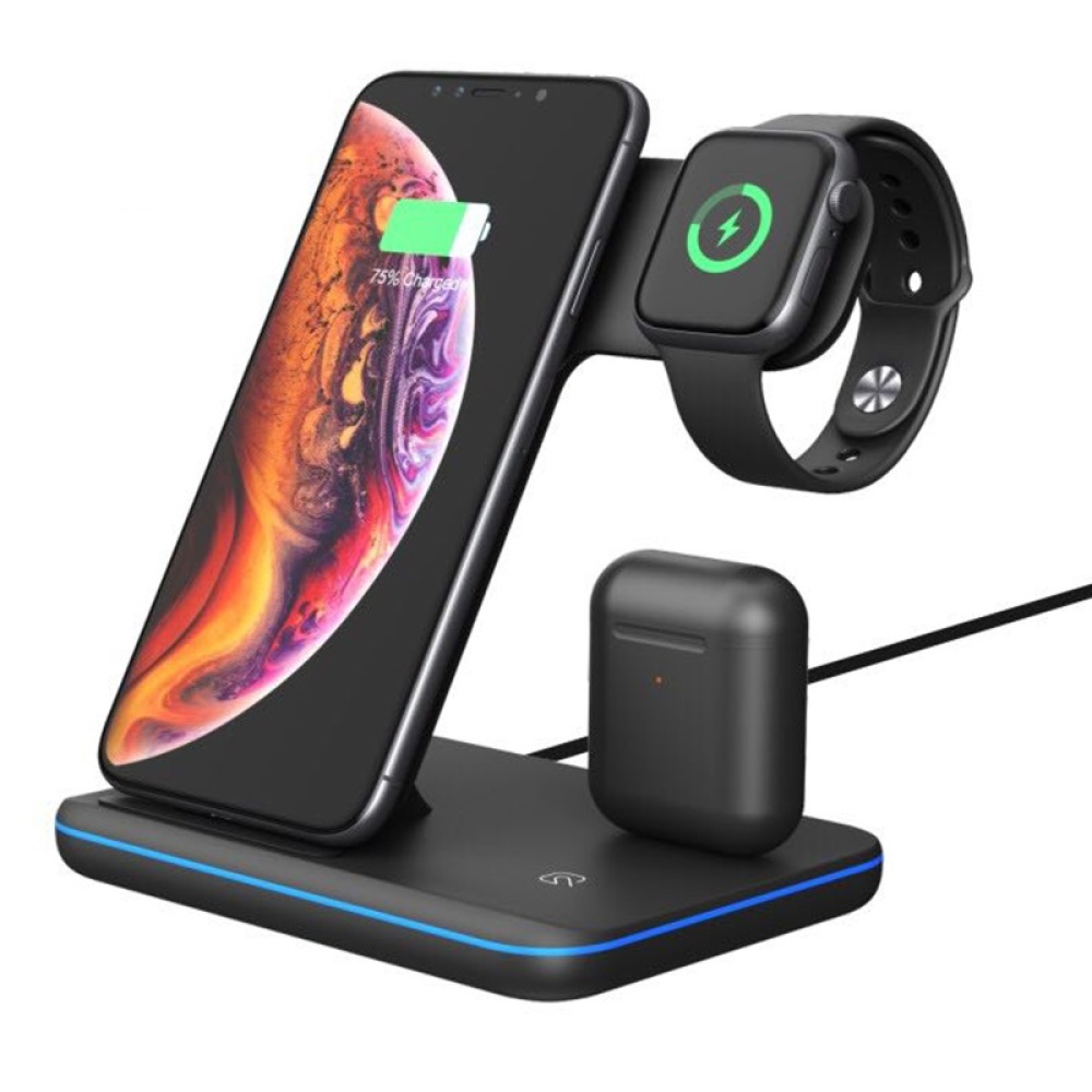 3 in 1 Universal 15W Qi Wireless Charger for Iphone X 8 Xiaomi Quick Charge 3.0 Fast Dock Stand Apple Airpods Watch 4 2 black - Image 2