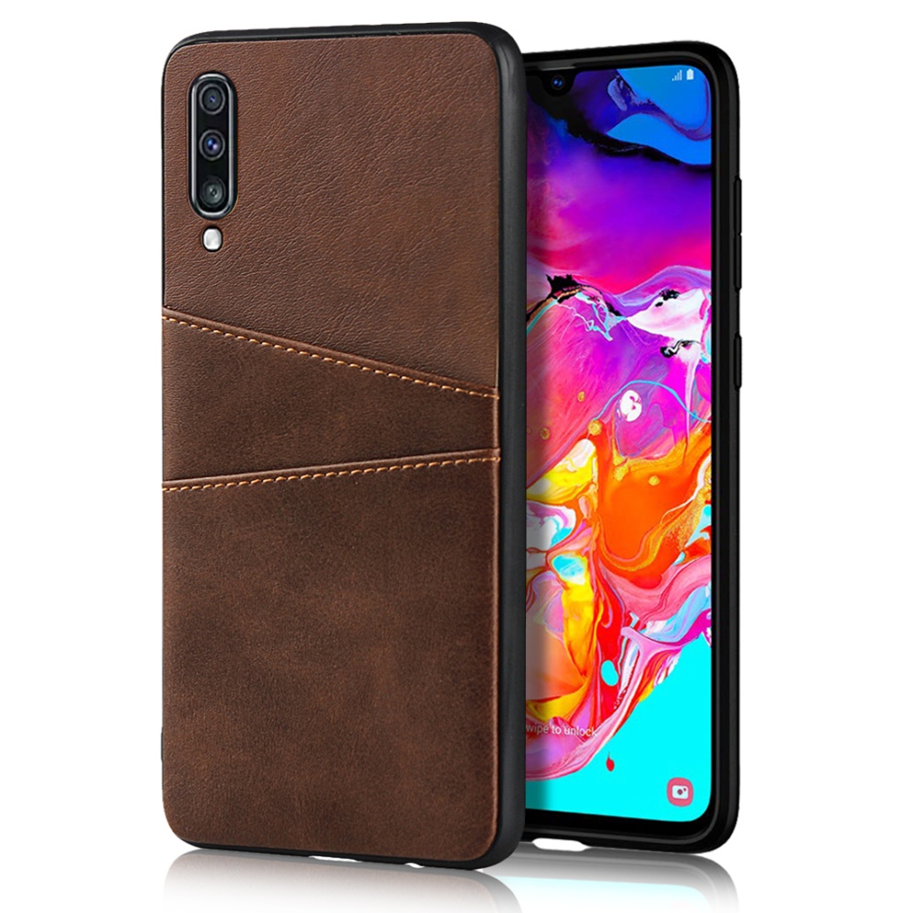 For Samsung A70 Cattlehide Grain PU Protective Case Back Cover with 2 Cards Pockets black - Image 2