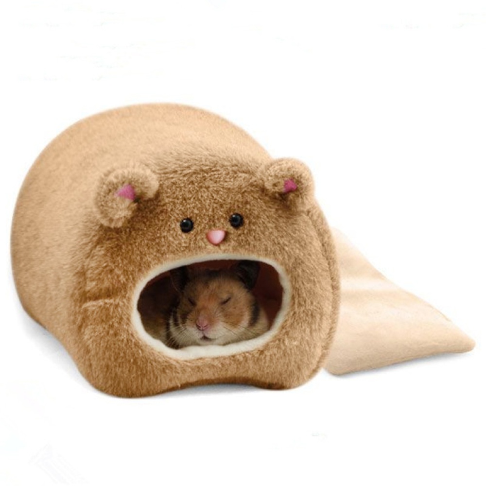 Hamster Winter Warm Cage Bear Shape Fleece House with Bed Mat for Small Pet Brown_11 * 11cmbrown - Image 2