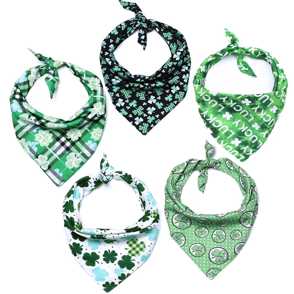 Lucky Green St. Patricks Day Pet Bandanas Scarf Saliva Towel plaid - Image 2