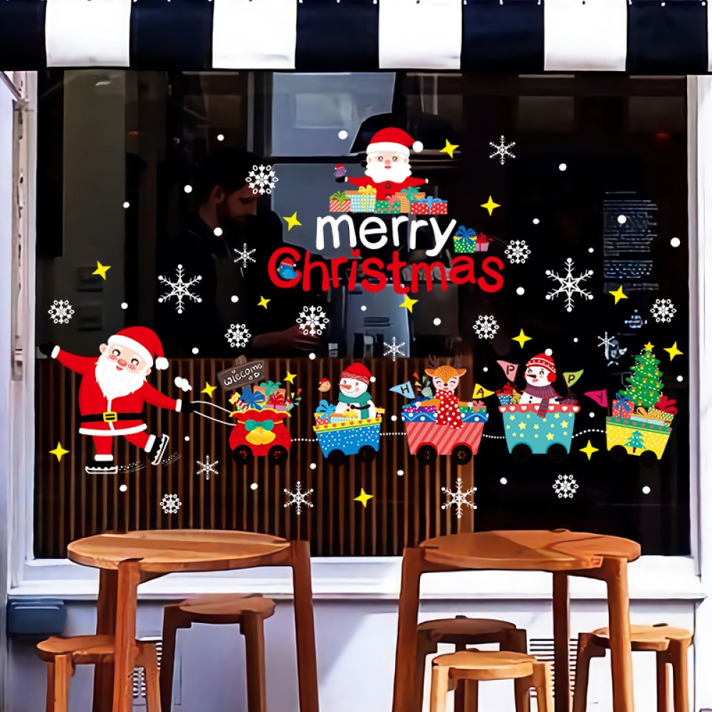 Christmas Decoration No-Adhesive Static Windows Glass Sticker Santa Claus Train Removable Wall - Image 3