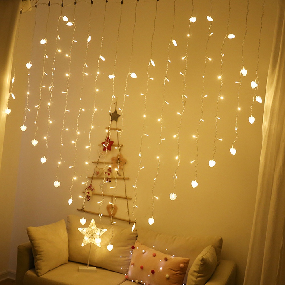 EU Plug 112LED Curtain String Light Heart Shape LED Christmas Fairy Wedding Holiday Garland Warm White - Image 2