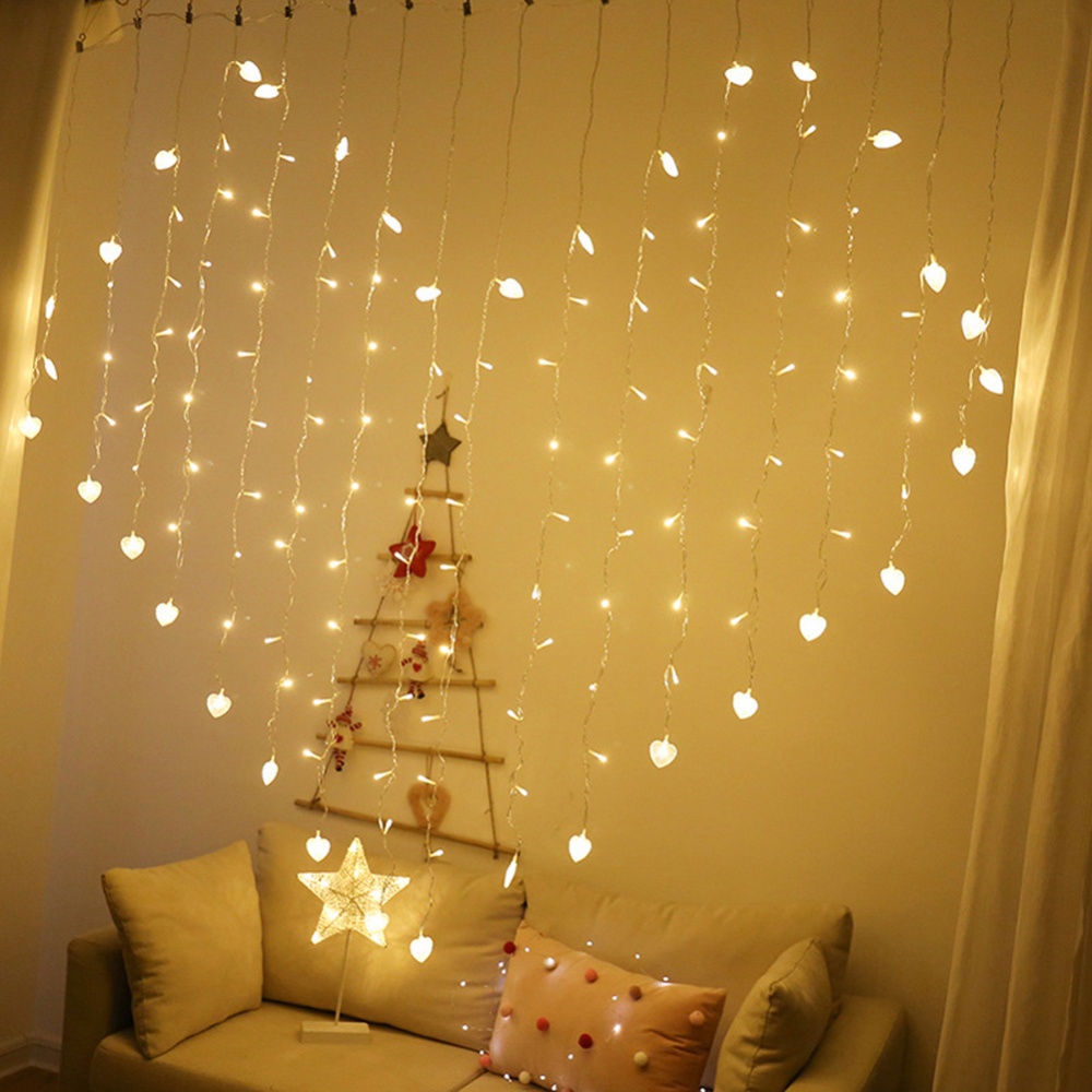 EU Plug 112LED Curtain String Light Heart Shape LED Christmas Fairy Wedding Holiday Garland Warm White - Image 3