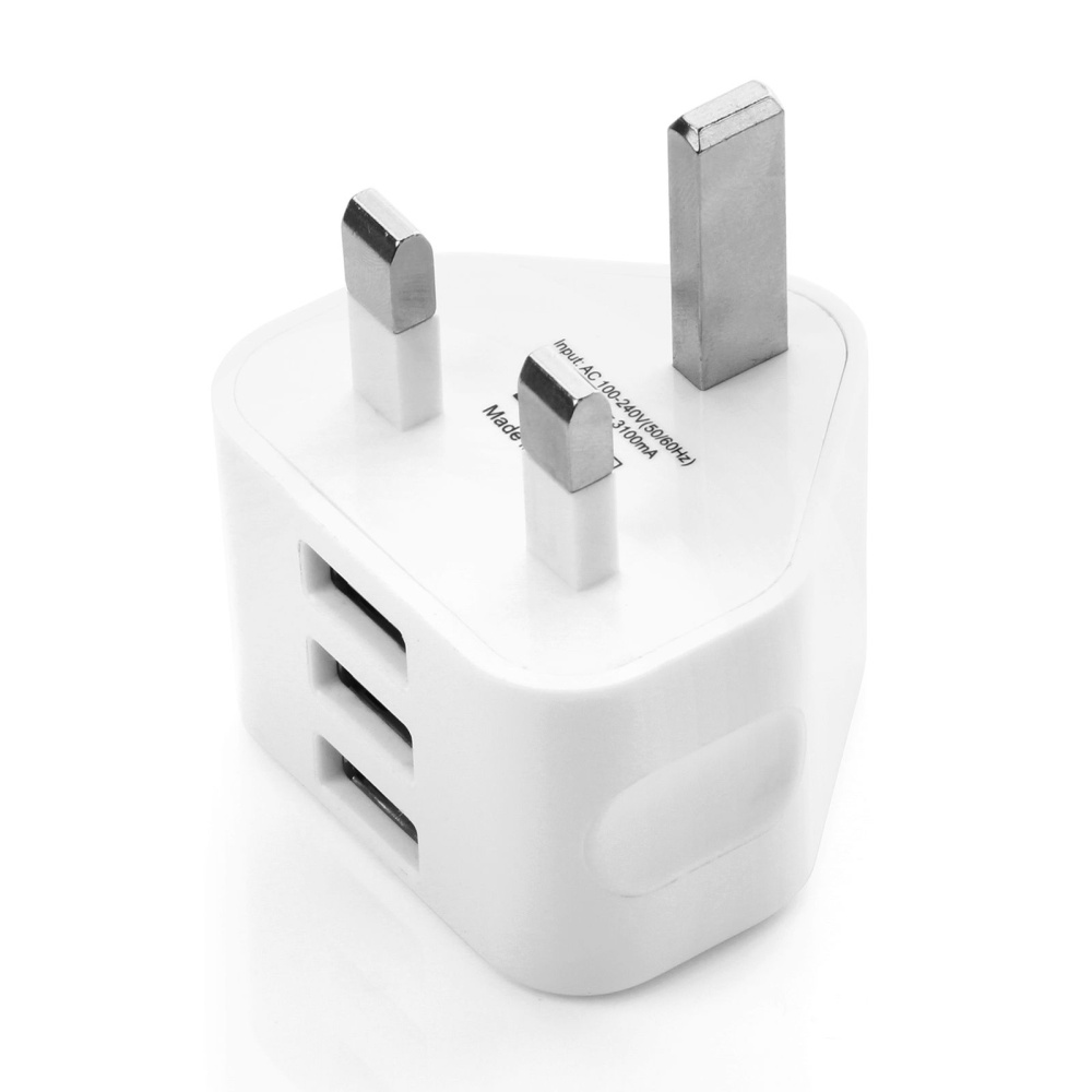 UK USB Charger 3 Pin Plug Adaptor with Ports for iPhone iPad Samsung HTC white - Image 2